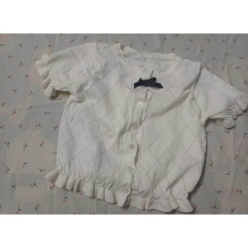 ÁO DỆT KIM TAY NGẮN PHỐI NƠ CHO NỮ 739054