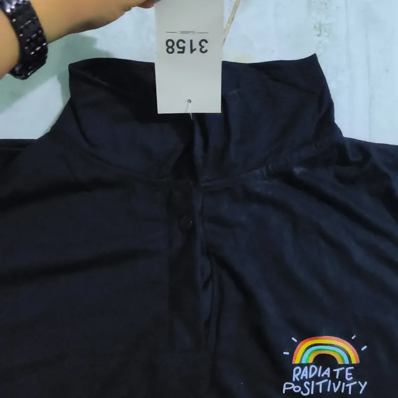 Áo croptop polo cầu vòng nữ free size màu đen nguyên mác 568136
