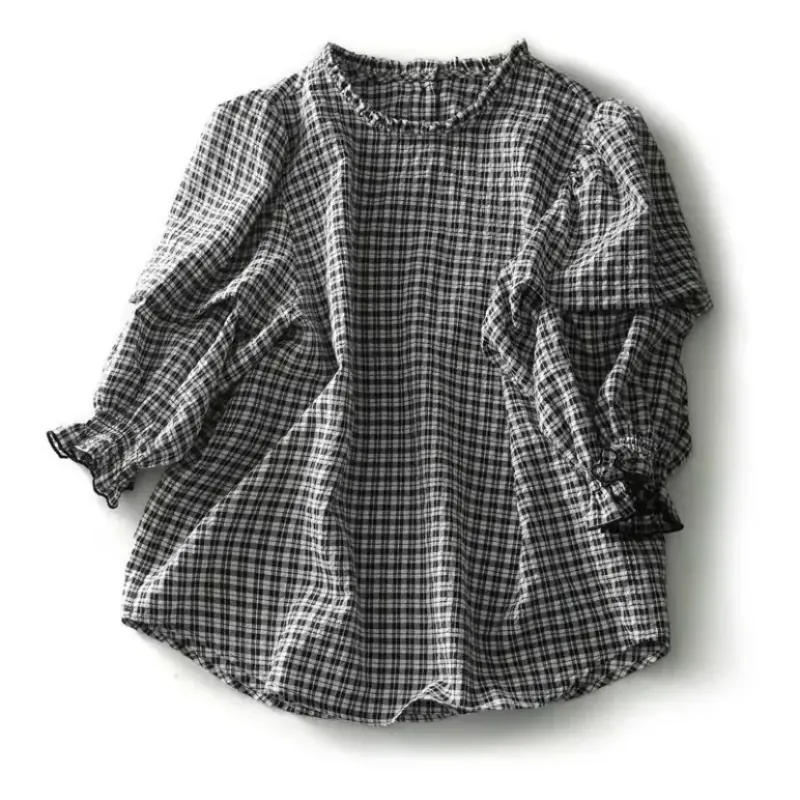 Áo sơmi tay ngắn dáng rộng in kẻ sọc phong cách mùa hè 760068