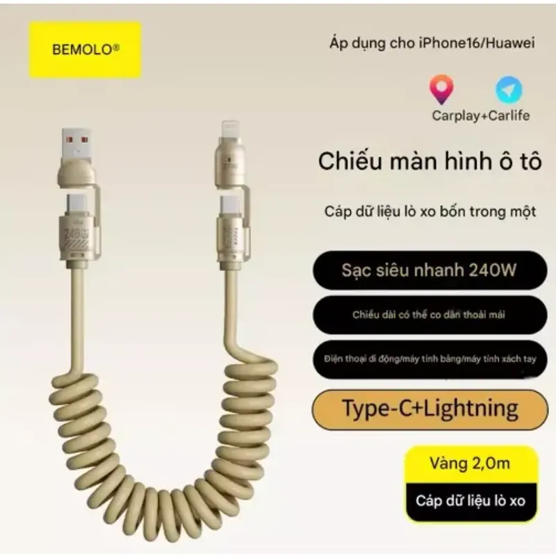 Cáp xạc lò xo siêu nhanh 240W 4 cổng in 1 1009206