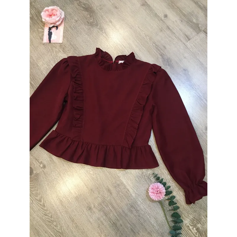 [Siêu Phẩm Hàn] Áo nhung kiểu vintage mori cổ bèo nhún trước và sau tay bồng tiểu thư 696702