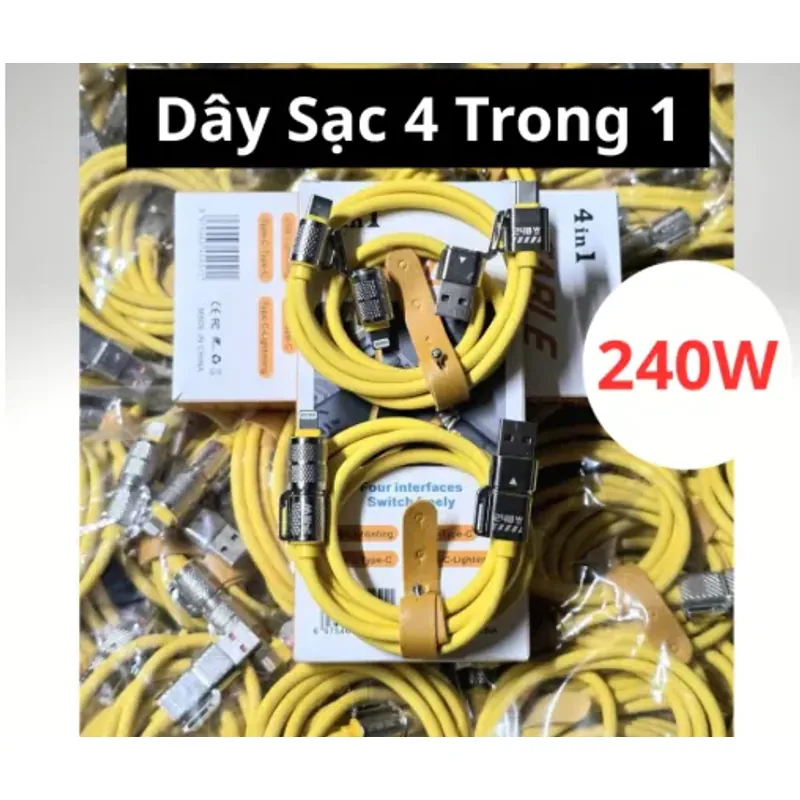 cáp Sạc Nhanh 4 Đầu Chất Liệu Silicon, Đa Năng 240W, Đầu Sạc Bọc Thép Siêu Bền 1009723
