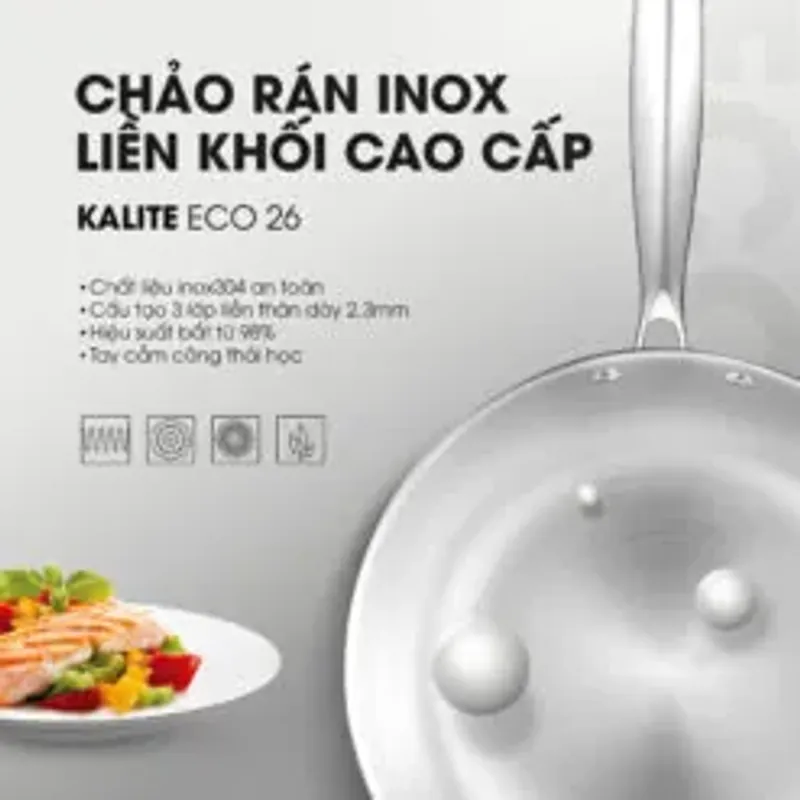🔥 KALITE ECO26 – Chảo rán inox 304 liền khối cao cấp 751249