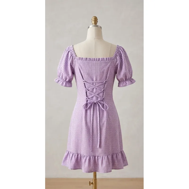 Váy Gingham Đan Lưng Cổ Vuông 1010874