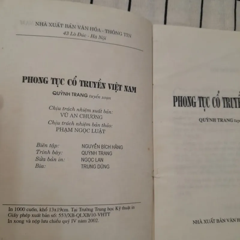 Phong tục cổ truyền Việt Nam. Quỳnh Trang tuyển chọn. Nxb Văn hóa TT năm 2002 786378