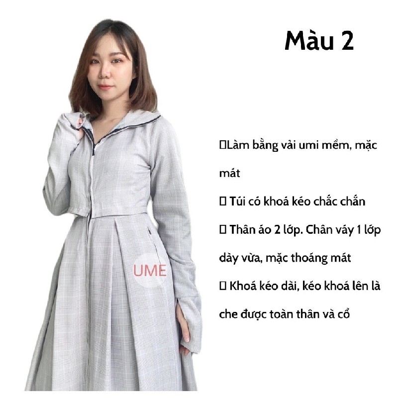 Áo/ váy chống nắng liền thân size M (50-55kg), cắt mác đã giặt, pass do bị rộng. 21998