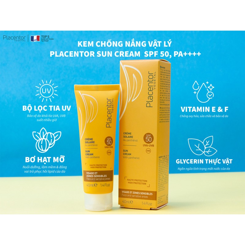 Kem chống nắng, không màu Placentor Vegetal Sun Cream Spf50 Pa++++ 40ml - Ry Store 186674