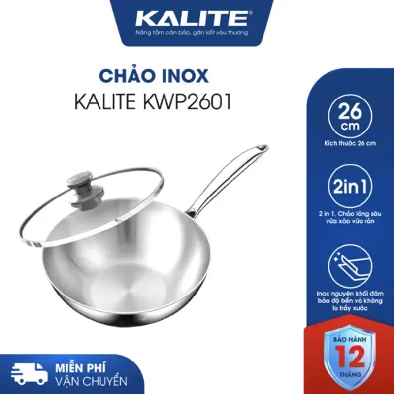 Chảo Inox 304 Nguyên Khối Kalite KWP2601 – Lòng Sâu, Dẫn Nhiệt Nhanh, Bền Đẹp - Mới 100% 589175