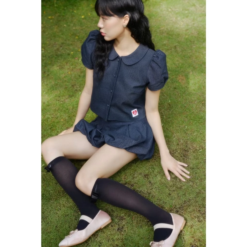 Áo sơ mi denim croptop - KIDOSTUDIOEAR 452384