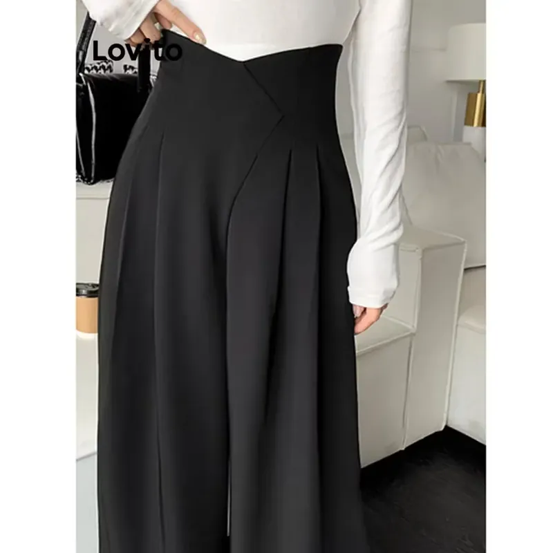 Lovito Quần xếp nếp bất đối xứng 620958