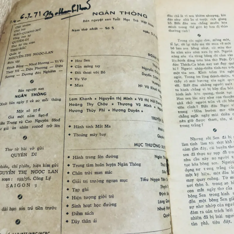 NGÀN THÔNG - bán Nguyệt san tuổi học trò Việt Nam 1971 929449