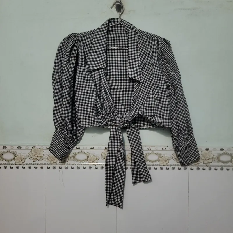 Áo sơ mi croptop thắt nơ trước 993102