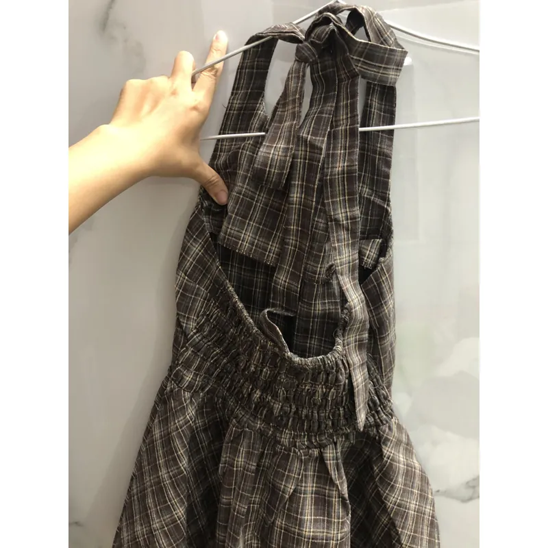 Set áo yếm ORLA dáng xòe kèm chân váy caro chữ A  731294