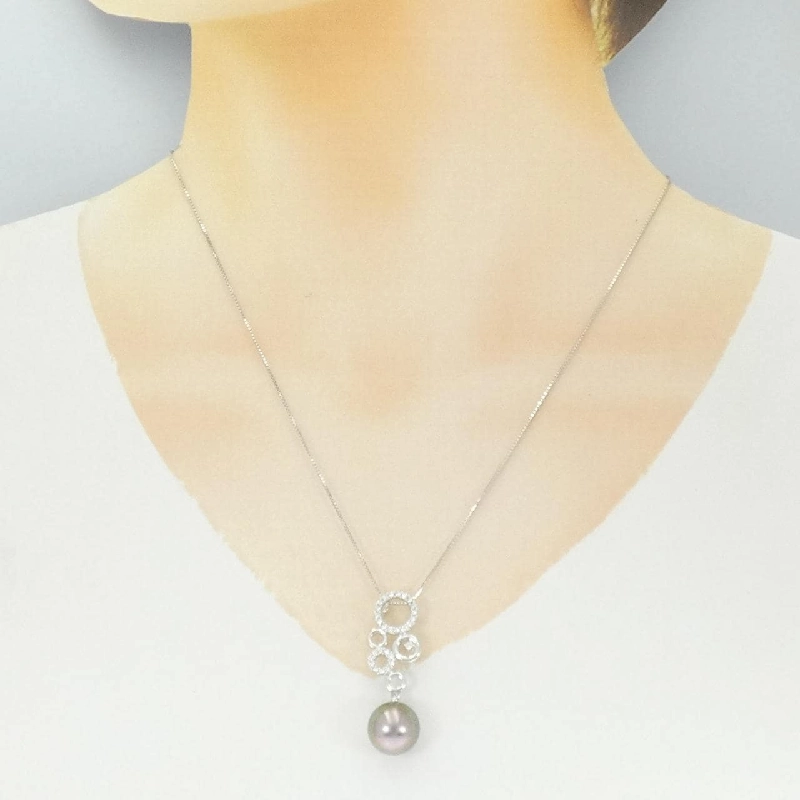 K18WG Ngọc trai đen dây chuyền 11.5mm - Hàng hiệu Chính hãng 856476