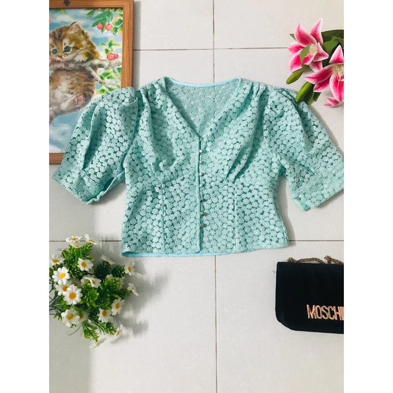 Áo mùa thu ren xanh size M dưới 55kg 201851