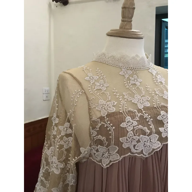 Váy tiểu thư phối ren ngực kiểu Pháp Free size Màu nâu tây 1041954