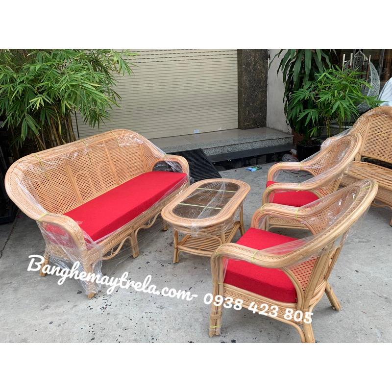 Bàn ghế sofa mây lưới 472912