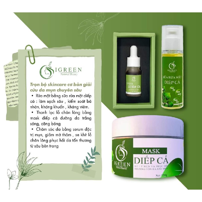 Trọn bộ Sữa rửa mặt, Mặt nạ, Serum diếp cá IGREEN cho da mụn 8267