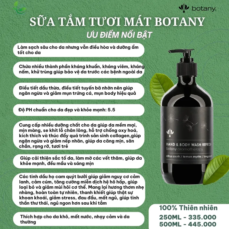 Sữa tắm Botany- tỉnh dầu cảm quýt, chanh sim, cảm Bergamot(chai 500ml)  714601