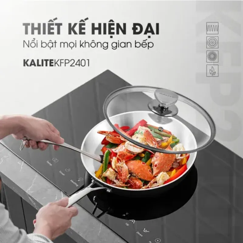 Chảo inox liền khối Kalite KFP2401 24cm, inox 304 3 lớp, vung kính chính hãng mới 100% 573925