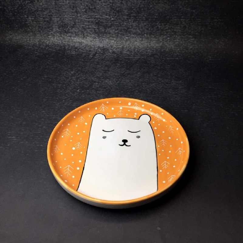 Đĩa gốm Bát Tràng vẽ tay hình gấu 1430