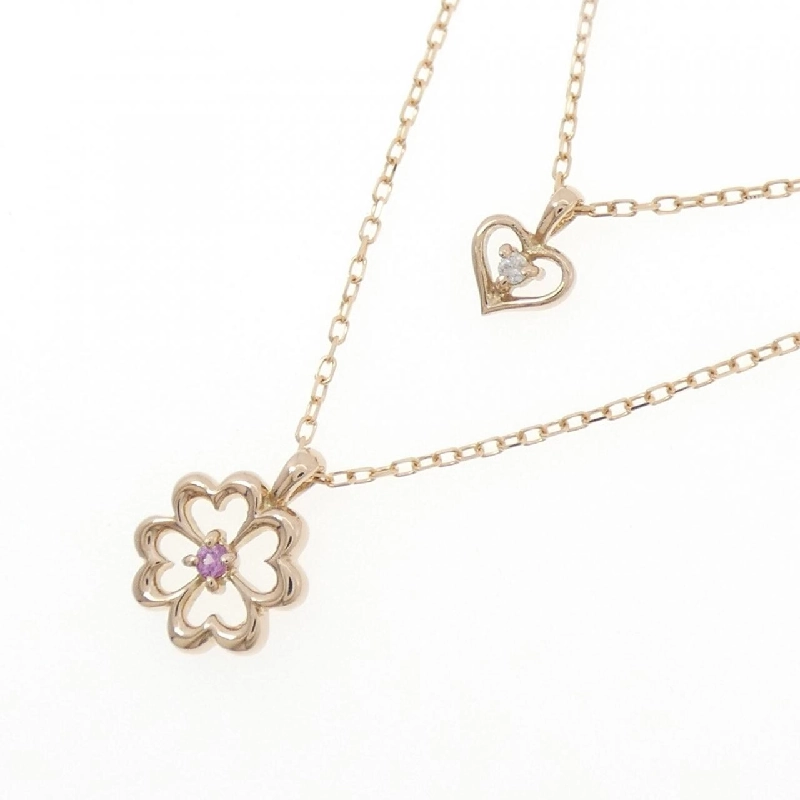 K18PG Heart × Clover Sapphire Necklace 0.01CT - Hàng hiệu Authentic 858505