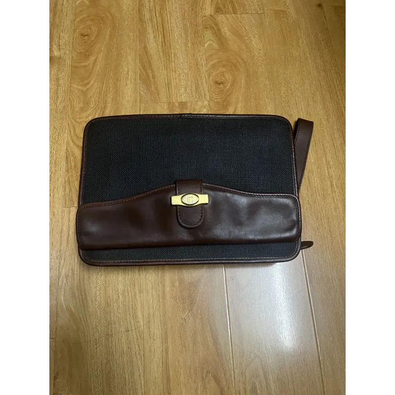 Clutch nam hiệu da thật phối canvas 2hand 1002006