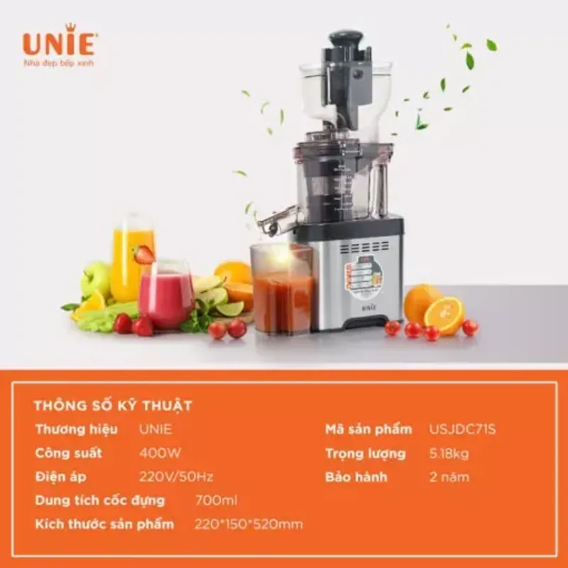 MÁY ÉP CHẬM UNIE USJDC71S – Giữ trọn 98% dưỡng chất – sánh mịn, ngon ngọt tự nhiên. 726097