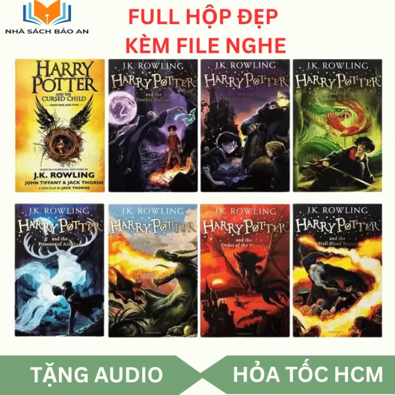Sách loại đẹp - Harry Potter 8 cuốn bìa mềm kèm audio, full hộp sách nhập trung đẹp 756669