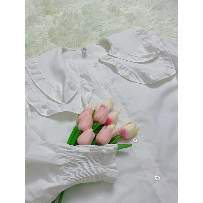 Áo sơ mi trắng cổ bèo freesize mới 98% 532315