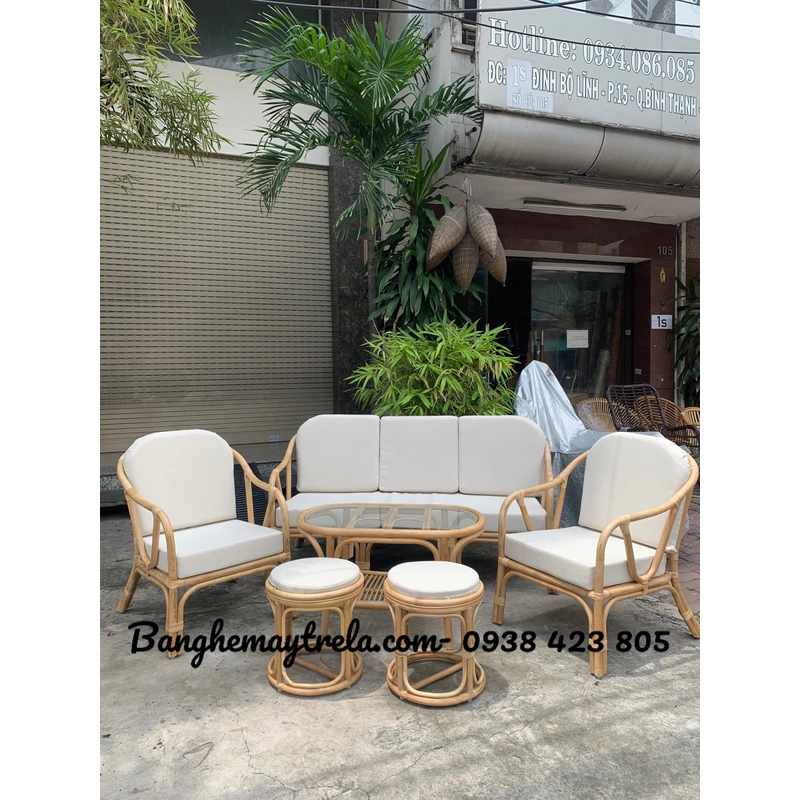 Bàn ghế mây phòng khách lưng V đơn giản 452327