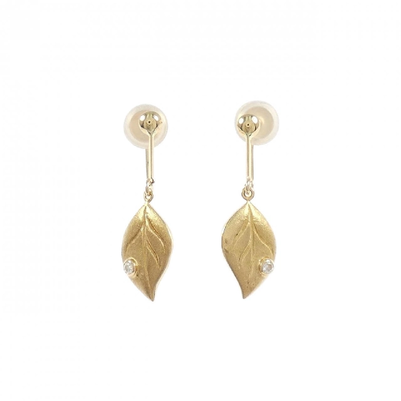 K18YG Lá Bạch Kim Kim Cương Bông Tai 0.04CT - Hàng hiệu Chính hãng 871454