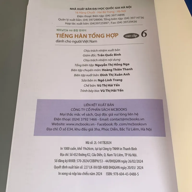 Tiếng hàn tổng hợp dành cho người việt nam, cao cấp 6.  1003390