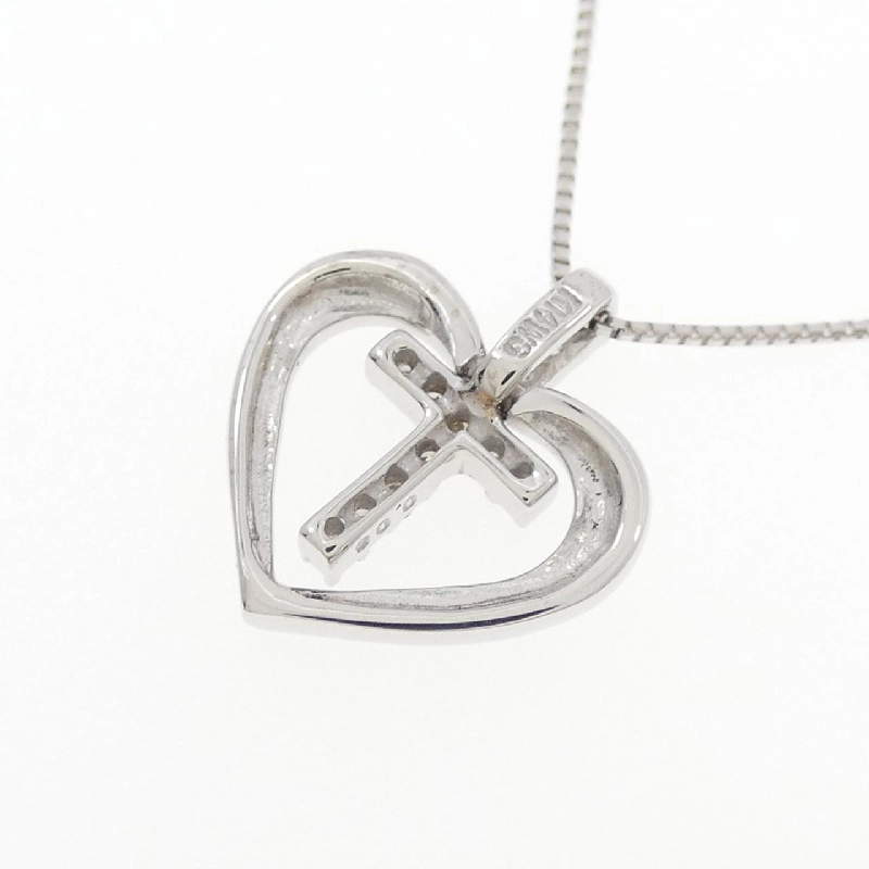 K14WG/K18WG Heart × Cross Diamond Necklace 0.06CT - Hàng hiệu Authentic 859828