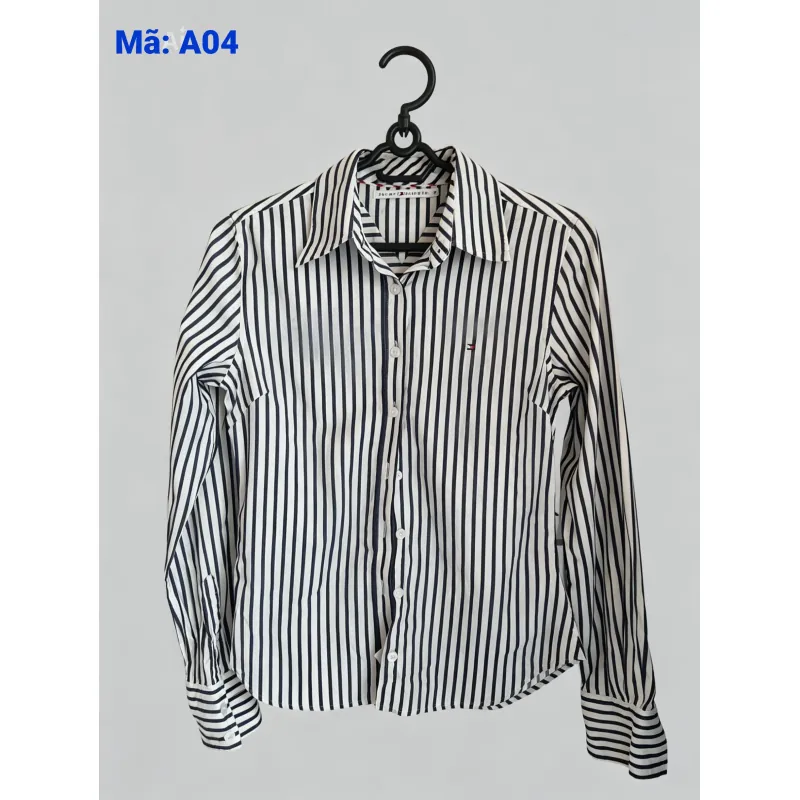 Áo sơ mi tay dài, sọc đen, tay dài, form áo basic, đã qua sử dụng, không lỗi 1033948