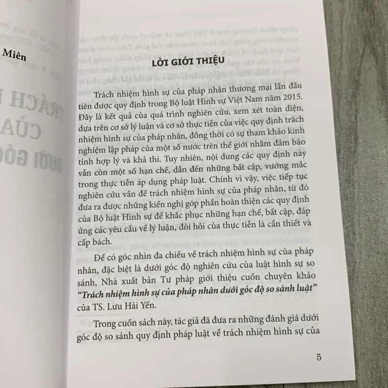 Trách nhiệm hình sự của pháp nhân dưới góc độ so sánh luật.  747249