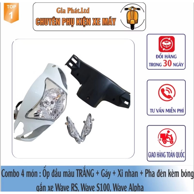 Combo ốp đầu + xi nhan + gáy + pha đèn kèm bóng , cho wave rs , wave s100 , wave alpha  452304