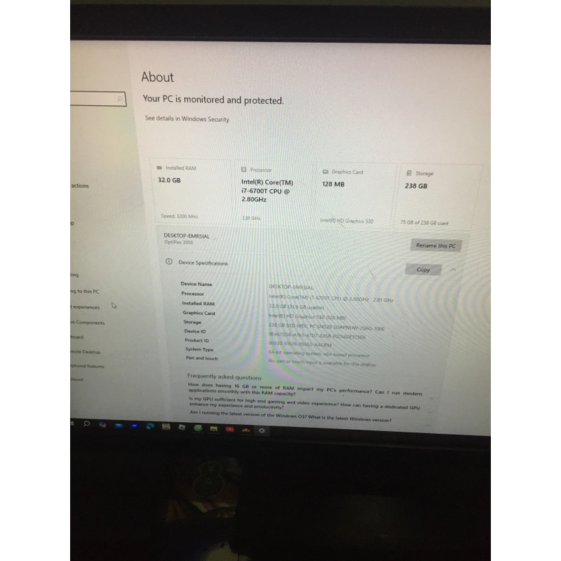 dell 3505 i7 6700 ssd256 ram 32 447571