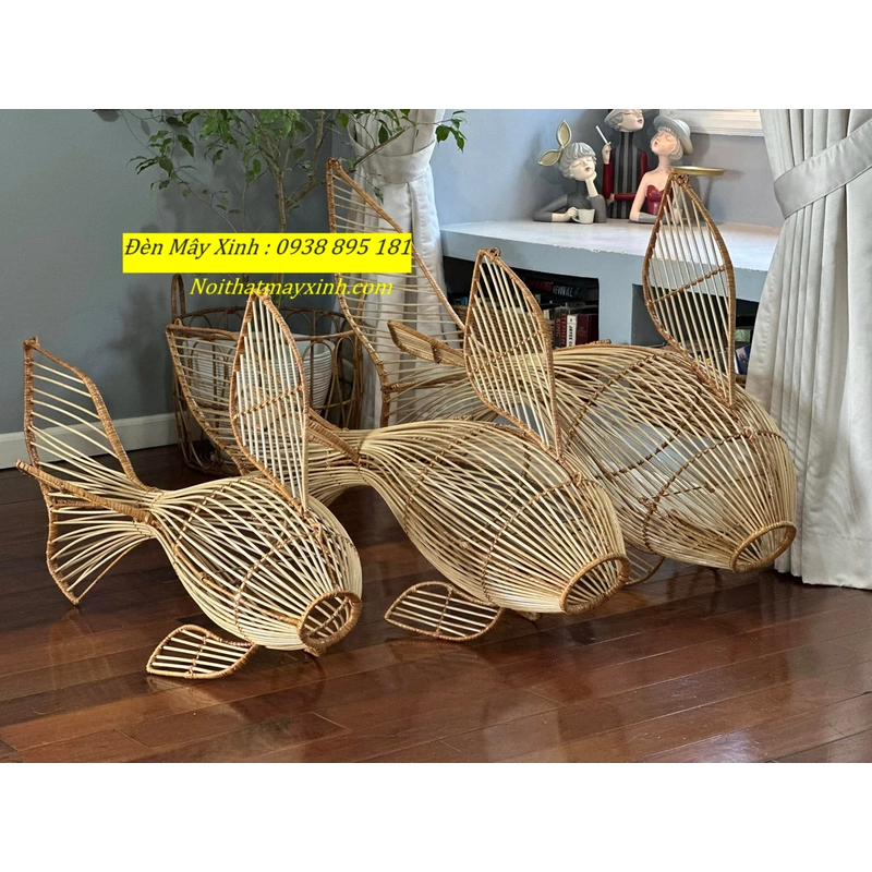 Xưởng làm đèn mây hình cá độc đáo, đèn cá bằng mây tre đan 551292