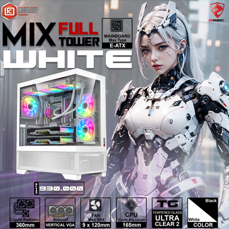 Case Magic MIX-FULL TOWER BLACK / WHITE form E-ATX chỉ 980k 75101
