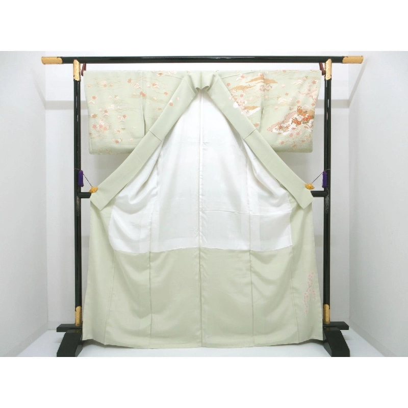 Áo kimono thăm viếng, trang trí vàng Yuzen, có thêu - Hàng hiệu Authentic 878420