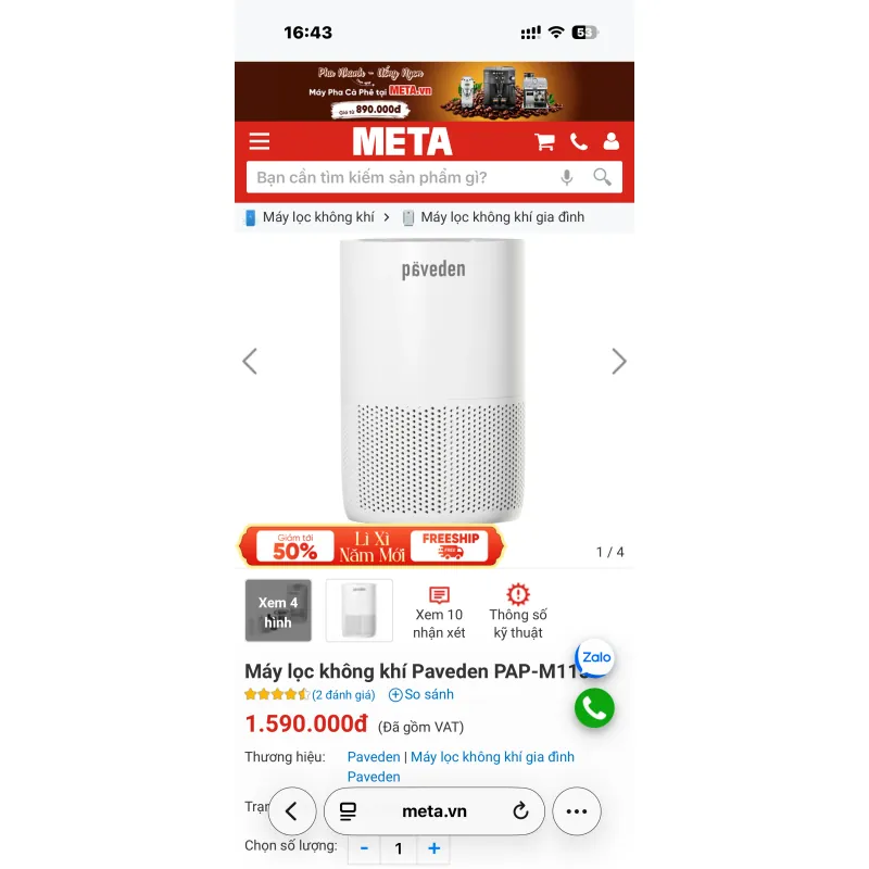 Máy lọc không khí PAEVENTEN PAVEDEN PAP-M110-ES chính hãng 925372