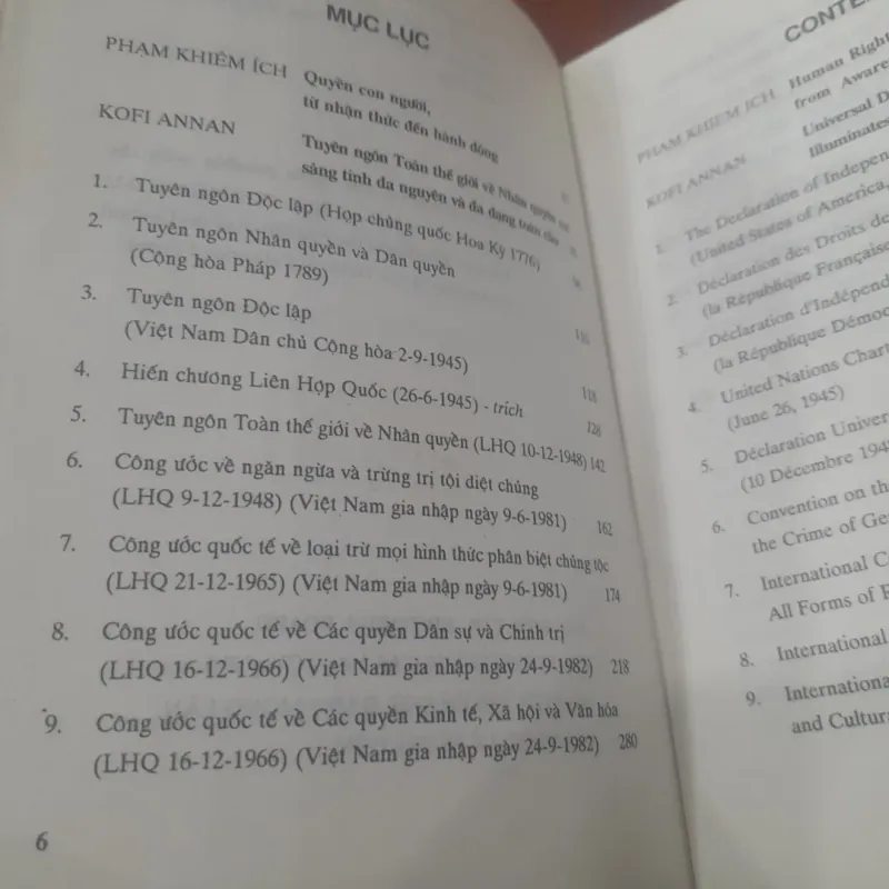 QUYỀN CON NGƯỜI, các văn kiện quan trọng (song ngữ Việt- Anh, Việt-Pháp) 780206