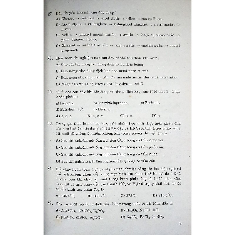 Bộ Đề Trắc Nghiệm Khách Quan Hóa Học Lớp 12 Xưa 8052