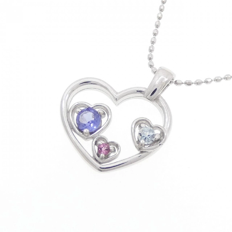 K18WG Dây chuyền hình trái tim đá màu - Hàng hiệu Authentic 866033