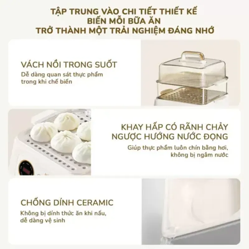 Nồi lẩu hấp đa năng UNIE UE668 dung tích 10L, chống dính Ceramic, 8 chức năng nấu tự động 607254