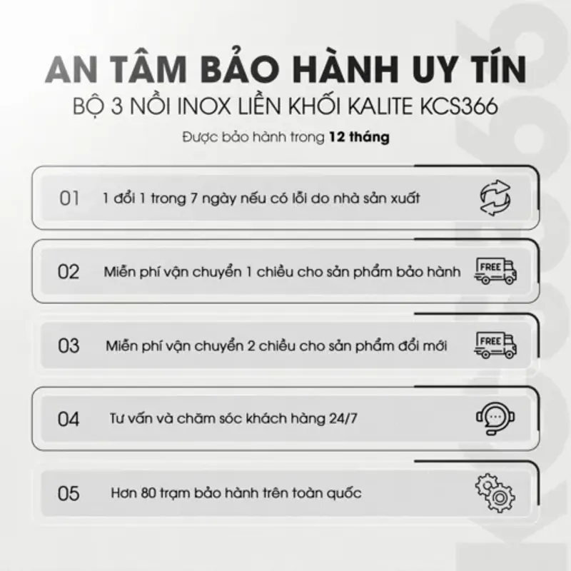 Bộ 3 nồi inox liền khối KALITE KCS366 – Bộ 3 size 18-20-24cm linh hoạt 577473