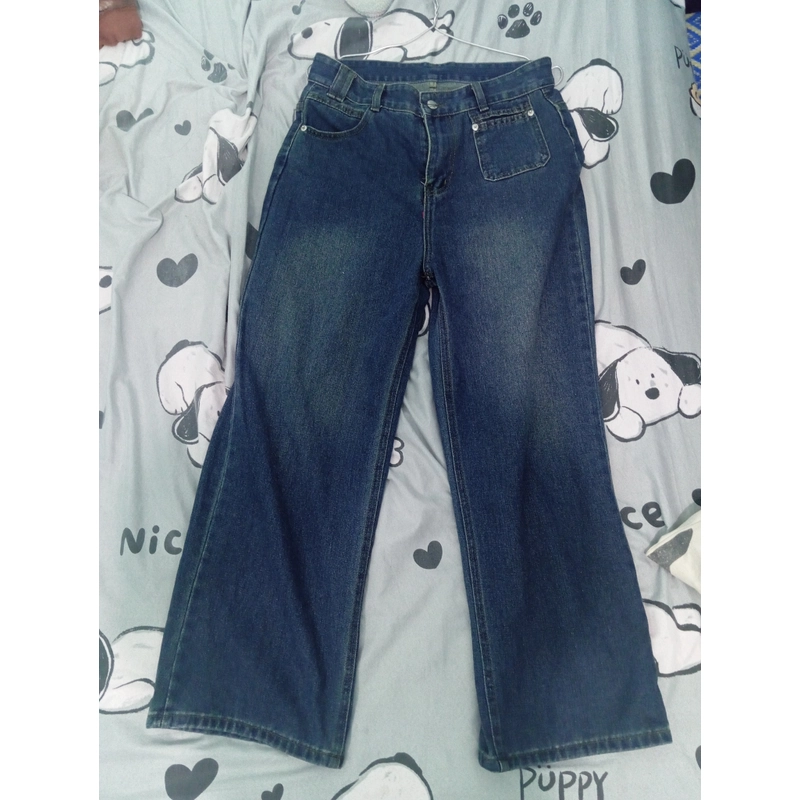 Quần jean suông nấm lùn phối túi RETRO dài 93-95cm 466130
