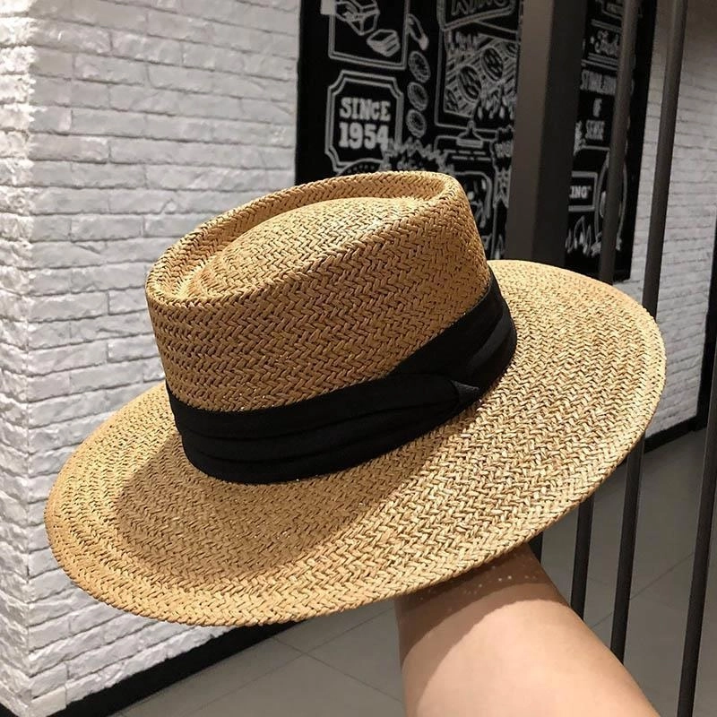 Mũ cói Panama Gaucho ruy băng đen 495961