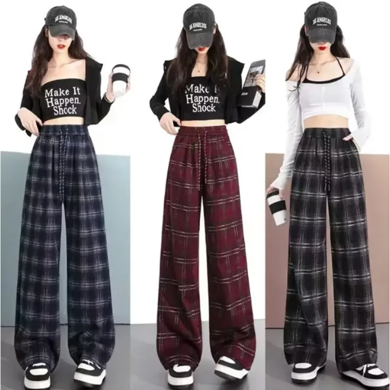 Quần kẻ suông ống rộng, chất liệu dạ dày dặn mềm mại thiết kế trẻ trung năng động  606574